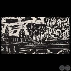 PLAZA URUGUAYA - Grabado de JACINTO RIVERO